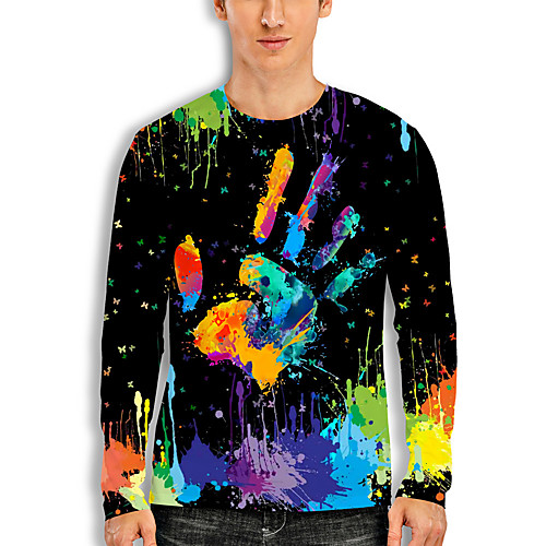 

Men's T shirt 3D Print Graphic Print Long Sleeve Daily Tops Basic Casual Black