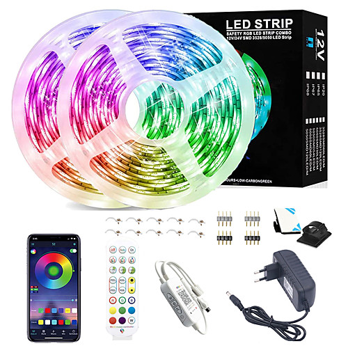 

LED Strip Lights - 10M RGB LED Light Strip App Control for Room Lighting SMD 2835 Color Changing Tape Lights Kits with Remote Flexible Music Sync LED Strip for Home Kitchen 12V 3A Adapter