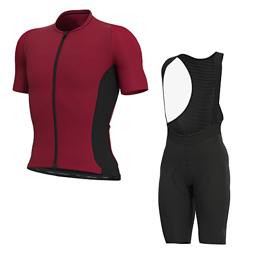 

Men's Short Sleeve Cycling Jersey with Bib Shorts Elastane Rose Red Bike Sports Clothing Apparel