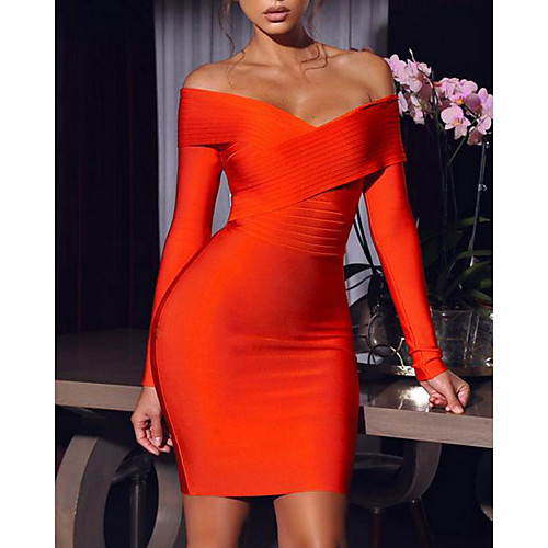 

Sheath / Column Minimalist Sexy Homecoming Cocktail Party Dress V Neck Long Sleeve Short / Mini Spandex with Ruched 2021