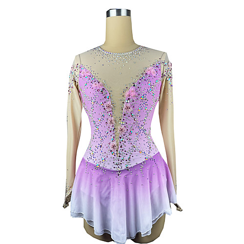 

Figure Skating Dress Women's Girls' Ice Skating Dress Purple Spandex High Elasticity Training Competition Skating Wear Patchwork Crystal / Rhinestone Long Sleeve Ice Skating Figure Skating / Kids