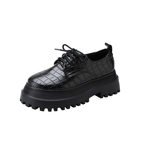 

Women's Oxfords Flat Heel Round Toe Casual Daily Walking Shoes Synthetics Lace-up Solid Colored Black