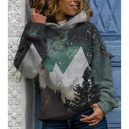 

Women's Pullover Hoodie Sweatshirt Galaxy Scenery Print Daily Weekend 3D Print Active Basic Hoodies Sweatshirts Green