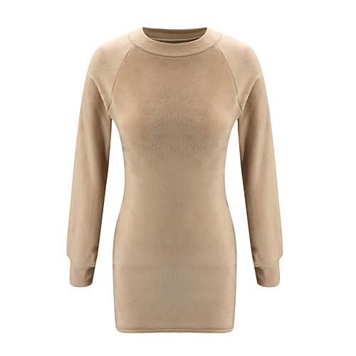 

Women's Sweater Jumper Dress Short Mini Dress - Long Sleeve Solid Color Fall Winter Hot Casual vacation dresses 2020 Khaki S M L XL