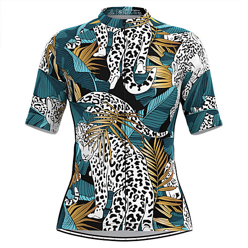 

Women's Short Sleeve Cycling Jersey Blue Leopard Tropical Flowers Bike Top Mountain Bike MTB Road Bike Cycling Breathable Quick Dry Sports Clothing Apparel / Stretchy / Athleisure