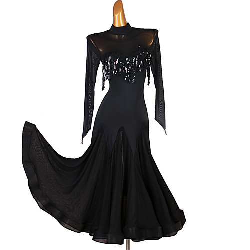 

Ballroom Dance Dress Glitter Paillette Women's Training Performance Long Sleeve Natural Chinlon Chiffon Tulle