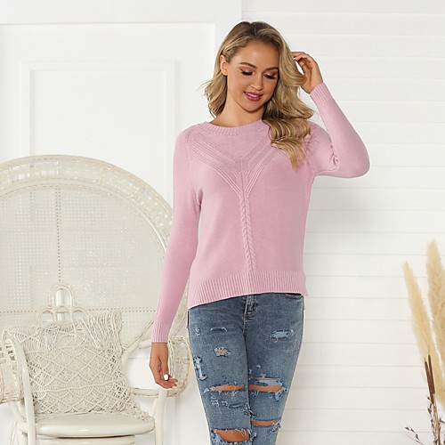 

Women's Print Print Basic Fall & Winter Sweater Coat Regular Going out Long Sleeve Acrylic Coat Tops Blushing Pink