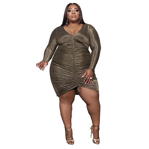 

Women's Plus Size Dresses Sheath Dress Knee Length Dress Long Sleeve Solid Color Sexy Spring & Summer / Asymmetrical / Skinny