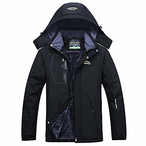 

Men Women Winter Waterproof Outdoor Hooded Fleece Jacket Patchwork Hiking Zipper Jacket Black