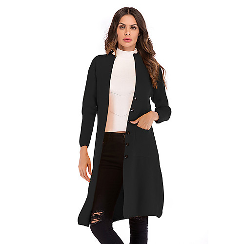 

Women's Solid Colored Fall & Winter Trench Coat Long Going out Long Sleeve Cotton Blend Coat Tops Black