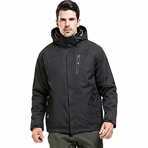 

Men's 3 in 1 Hooded Ski Jacket Fleece Liner Windproof Insulated Coat Black