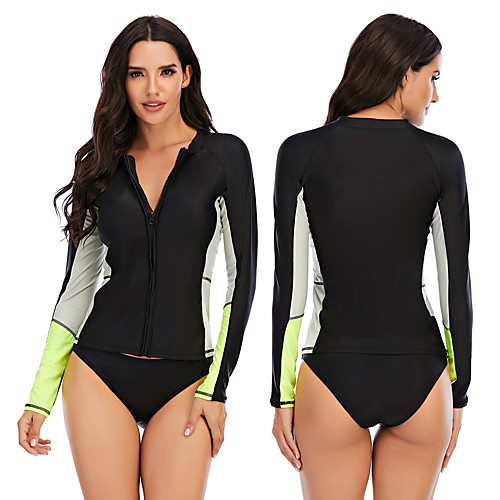 

Women's Rashguard Swimsuit Elastane Swimwear Breathable Quick Dry Long Sleeve 2 Piece Front Zip - Swimming Surfing Water Sports Patchwork Autumn / Fall Spring Summer
