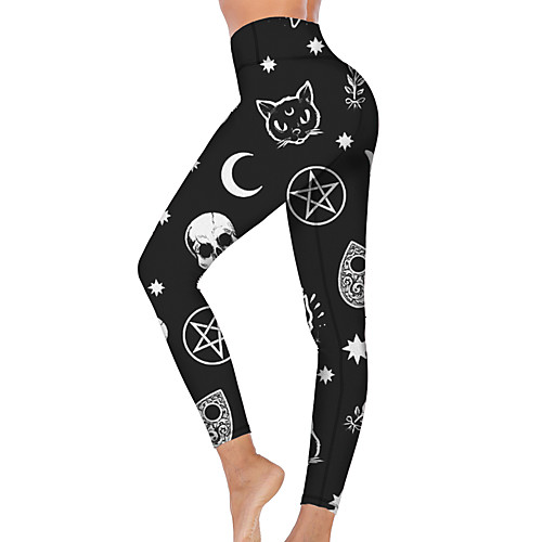 

21Grams Women's High Waist Yoga Pants Cropped Leggings Tummy Control Butt Lift Breathable Skull Black Fitness Gym Workout Running Winter Sports Activewear High Elasticity