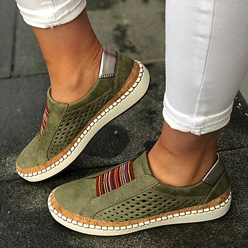 

large size women comfortable hollow out splicing flat loafers