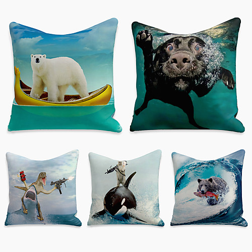 

5 pcs Linen Pillow Cover, Animal Simple Casual Square Polyester Traditional Classic