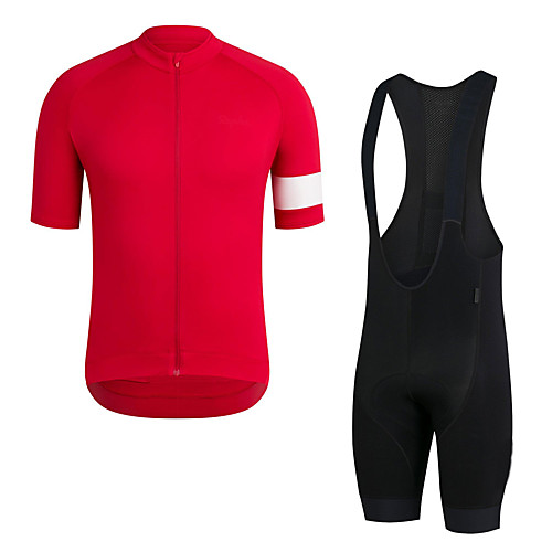 

Men's Short Sleeve Cycling Jersey with Bib Shorts Elastane Red Bike Sports Clothing Apparel