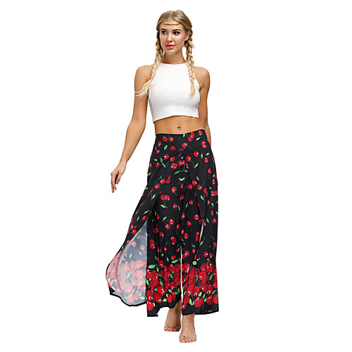 

Women's Yoga Pants Wide Leg High Split Bottoms Breathable Quick Dry Bohemian Black Yoga Fitness Gym Workout Sports Activewear / Casual / Athleisure