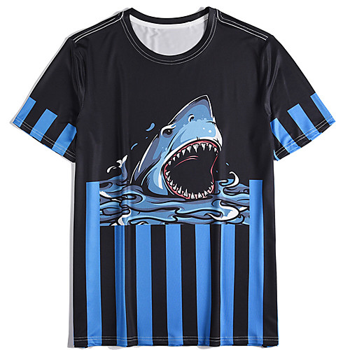 

Men's T shirt 3D Print Striped Graphic Animal 3D Print Short Sleeve Daily Tops Basic Casual Blue