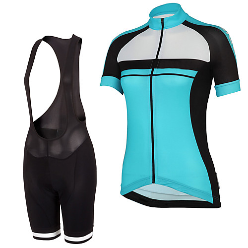 

Men's Short Sleeve Cycling Jersey with Bib Shorts Elastane Sky Blue Bike Sports Clothing Apparel