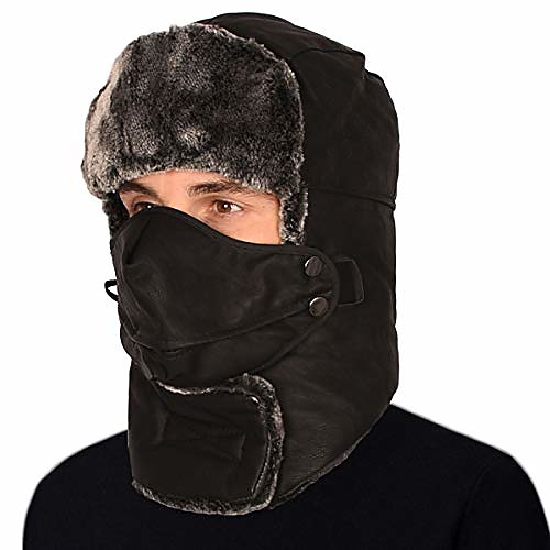 

Winter Trooper Hat Hunting Warm Hat Unisex-Trapper Hat Ushanka Ear Flap Chin Strap and Windproof Mask Black