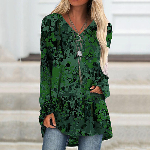 

Women's T Shirt Dress Tee Dress Knee Length Dress Blue Purple Red Green Gray Long Sleeve Color Block Patchwork Print Fall Spring Round Neck Casual 2021 S M L XL XXL 3XL 4XL