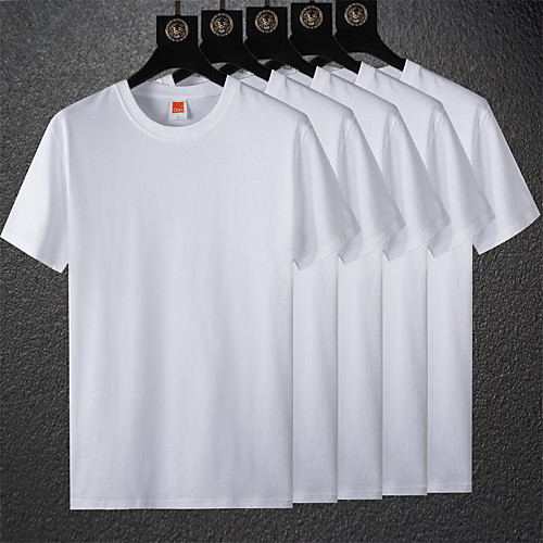 

Men's T shirt non-printing Solid Colored 5pcs Short Sleeve Casual Tops 100% Cotton Basic White