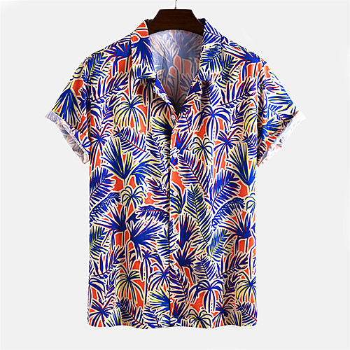 

Men's Shirt Other Prints Plants Button-Down Print Short Sleeve Daily Tops Casual Hawaiian Purple