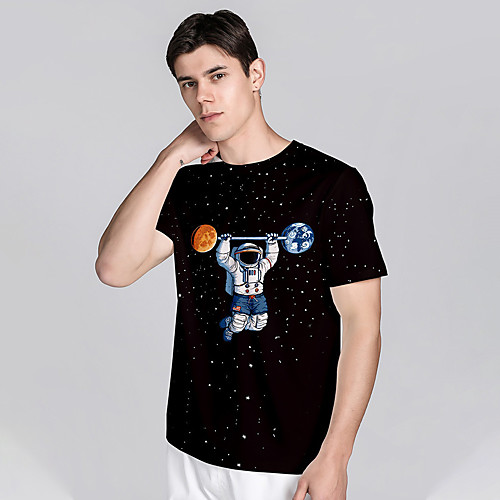 

Men's T shirt 3D Print Graphic Prints Astronaut 3D Print Short Sleeve Daily Tops Casual Beach Black