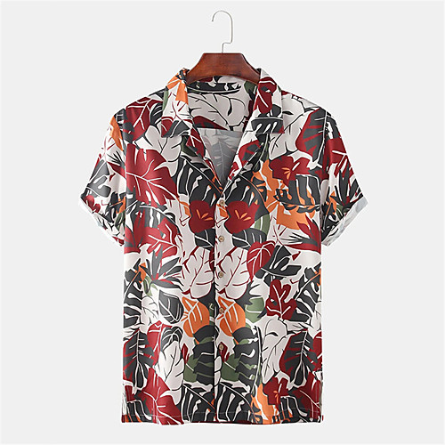 

Men's Shirt Other Prints Plants Graphic Button-Down Print Short Sleeve Daily Tops Casual Hawaiian Red