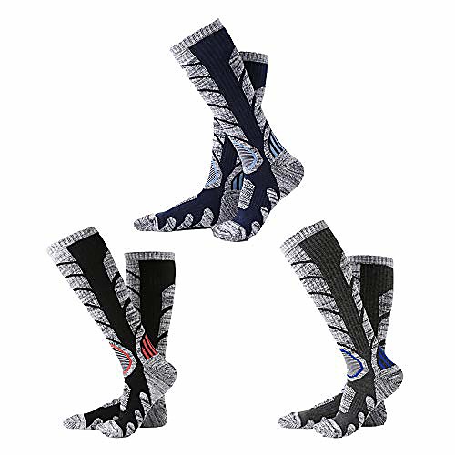 

Ski Socks Mens Womens High Performance Warm Skiing Socks Hiking Outdoor Winter Sport Socks (3 Pairs (Dark Grey Black Dark Blue), Large)
