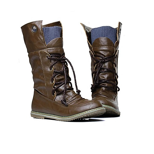 

Women's Boots Cowboy Western Boots Flat Heel Round Toe Mid Calf Boots Casual Basic Daily Walking Shoes PU Solid Colored Black Yellow Army Green / Mid-Calf Boots