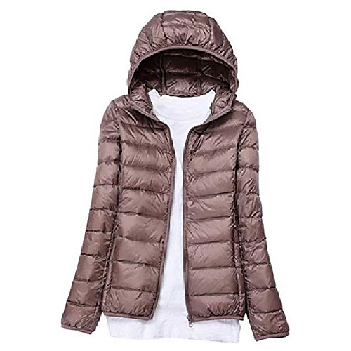 

Female Ultra Light Thin Hooded Down Jacket Winter Slim Warm Packable Coat Khaki L