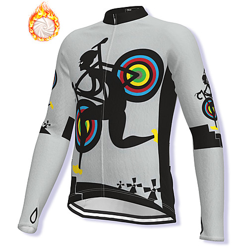 

21Grams Men's Long Sleeve Cycling Jacket Winter Fleece Spandex Grey Cartoon Bike Jacket Mountain Bike MTB Road Bike Cycling Fleece Lining Warm Sports Clothing Apparel / Stretchy / Athleisure