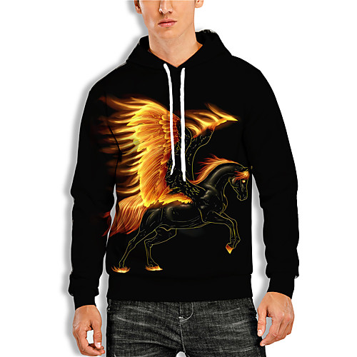 

Men's Pullover Hoodie Sweatshirt Graphic Horse Animal Print Daily Holiday 3D Print Basic Casual Hoodies Sweatshirts Black