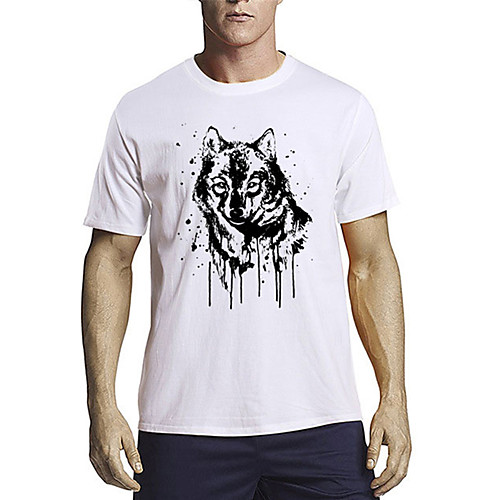 

Men's T shirt Other Prints Graphic Wolf Animal Print Short Sleeve Daily Tops 100% Cotton Casual Sports White Blue Red