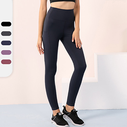 

YUERLIAN Women's High Waist Running Tights Leggings Athletic Leggings Bottoms Side Pockets Nylon Spandex Fitness Gym Workout Performance Running Training Butt Lift Breathable Quick Dry Sport Solid