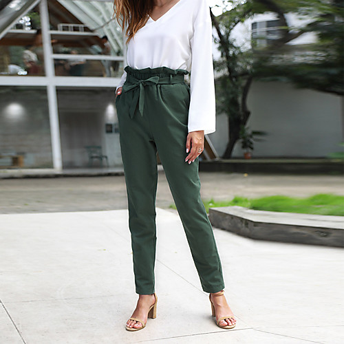 

Women's Stylish Work Business Pants Simple Full Length Drawstring Green