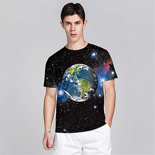 

Men's T shirt 3D Print Galaxy Graphic Prints 3D Print Short Sleeve Daily Tops Casual Beach Black