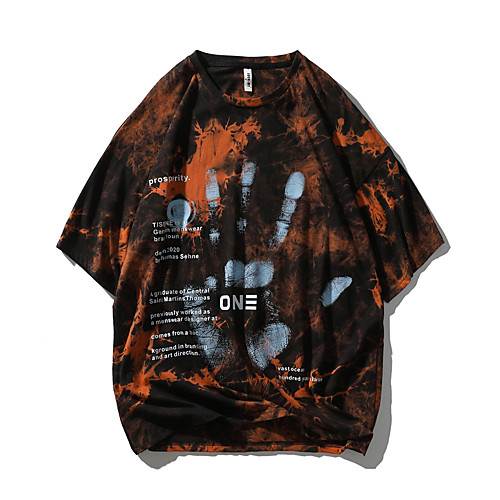 

Men's T shirt 3D Print Graphic Prints Graffiti 3D Print Short Sleeve Daily Tops 100% Cotton Casual Beach Black Orange