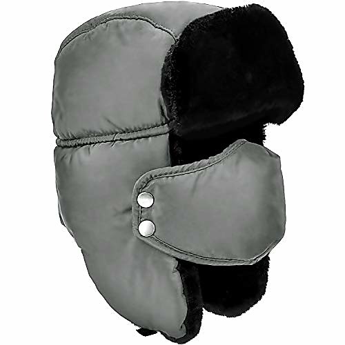 

Unisex Winter Ear Flap, Trooper, Trapper, Bomber Hat, Keeping Warm While Skating, Skiing Other Outdoor Activities Grey, Black Fur