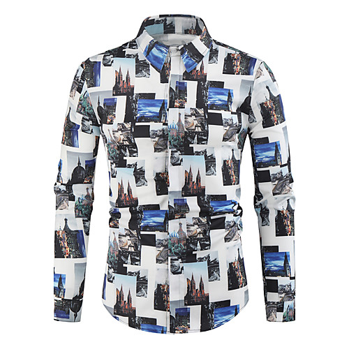 

Men's Shirt Other Prints Geometry Print Long Sleeve Daily Tops Vintage Black