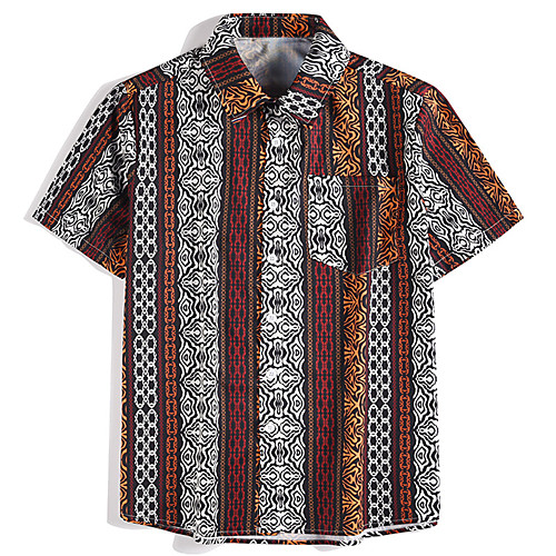 

Men's Shirt Other Prints Striped Button-Down Print Short Sleeve Street Tops Casual Brown