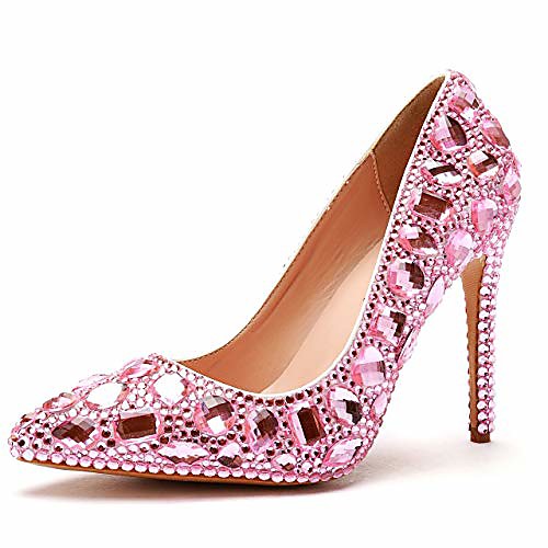 

Women's Wedding Shoes Stiletto Heel Pointed Toe Wedding Pumps Vintage Sexy Minimalism Wedding Party & Evening PU Crystal Pearl Sparkling Glitter Solid Colored Color Block White Purple Fuchsia