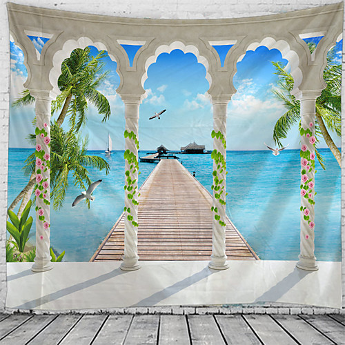 

Window Landscape Wall Tapestry Art Decor Blanket Curtain Hanging Home Bedroom Living Room Decoration Sea Ocean Beach Coconut