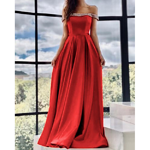 

A-Line Minimalist Sexy Wedding Guest Formal Evening Dress Strapless Sleeveless Sweep / Brush Train Satin with Pleats 2021