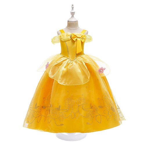 

Belle Cosplay Costume Flower Girl Dress Girls' Movie Cosplay A-Line Slip Dresses Vacation Dress Yellow Yellow (With Accessories) Dress Christmas Halloween Carnival Tulle Cotton Polyster