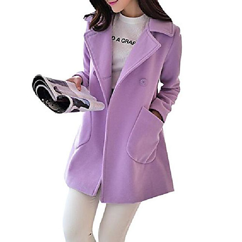 

warm solid fare swing wool trench pea coat jacket overcoat outwear purple 2xl