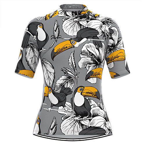 

Women's Short Sleeve Cycling Jersey Grey Floral Botanical Bird Bike Top Mountain Bike MTB Road Bike Cycling Breathable Quick Dry Sports Clothing Apparel / Stretchy / Athleisure