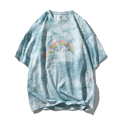 

Men's T shirt 3D Print Unicorn Graphic Prints 3D Print Short Sleeve Daily Tops 100% Cotton Casual Beach Blue Blushing Pink