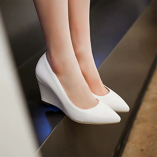 

Women's Heels Wedge Heel Pointed Toe Sexy Minimalism Roman Shoes Party & Evening Office & Career PU Solid Colored White